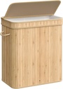 SONGMICS Panier à Linge avec Couvercle, Panier à Linge en Bambou, Sac à Linge Amovible et Lavable en Machine avec Poignées, 100 Litres, pour Buanderie, Chambre, Salon, Beige Naturel LCB063N01