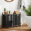 SONGMICS Panier à linge 3 compartiments avec étagère, sacs amovibles sur roulettes, 150 L, marron-noir vintage BLH301B01 (Polonais corrigé)