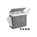 SONGMICS Panier à Linge, Panier à Linge Tissé Main, Panier à Linge Style Rotin 140 L avec 3 Compartiments, Doublure Amovible, Poignées, Couvercle, Salon, Salle de Bain, 66 x 33 x 60 cm, Gris LCB363G01