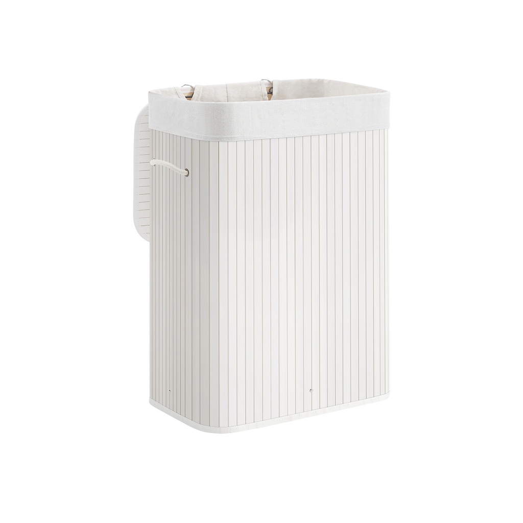 SONGMICS Panier à Linge en Bambou, Panier à Linge Pliable 72 L, Panier de Rangement Rectangulaire avec 3 Poignées, 40 x 30 x 60 cm, Blanc LCB010W01