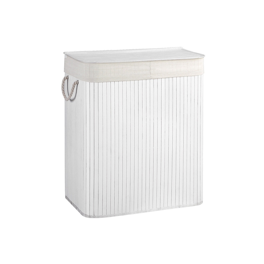 SONGMICS Panier à linge divisé avec couvercle, panier à linge en bambou avec 2 sections, doublures amovibles, poignées en coton, capacité de stockage de 100 L, pour buanderie, chambre à coucher, blanc LCB64WT