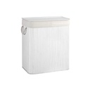 SONGMICS Panier à linge divisé avec couvercle, panier à linge en bambou avec 2 sections, doublures amovibles, poignées en coton, capacité de stockage de 100 L, pour buanderie, chambre à coucher, blanc LCB64WT