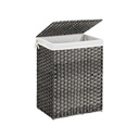 SONGMICS Panier à linge tissé à la main, panier à linge en rotin synthétique 90 L avec couvercle et poignées, sac pliable et amovible, gris LCB51WG