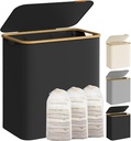 SONGMICS Panier à linge avec couvercle, grand panier à linge 3 sections, 150 L, doublure en maille amovible, tissu Oxford, poignées en bambou, pliable, 60 x 38,5 x 70,5 cm, noir encre LCB515B01V1