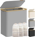 SONGMICS Laundry Basket with Lid, 3-Section Large Laundry Hamper, 150L, Removable Mesh Liner, Oxford Fabric, Bamboo Handles, Collapsible, 60 x 38.5 x 70.5 cm, Dove Grey LCB515G01V1