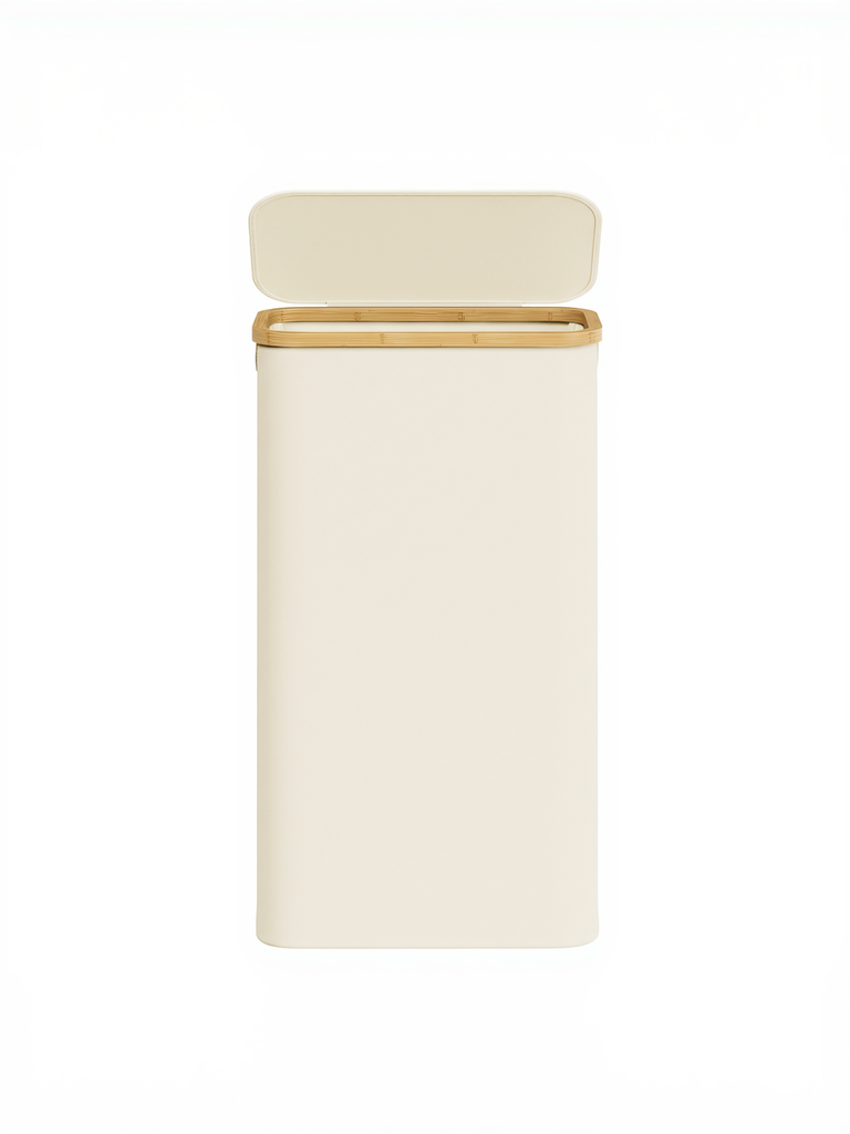 SONGMICS Panier à linge avec couvercle, panier à linge fin, 17,2 gallons (65 L), peu encombrant, doublure en maille amovible, poignées en bambou, pliable, 16,5 x 8,9 x 27,8 pouces, blanc crème ULCB506W01