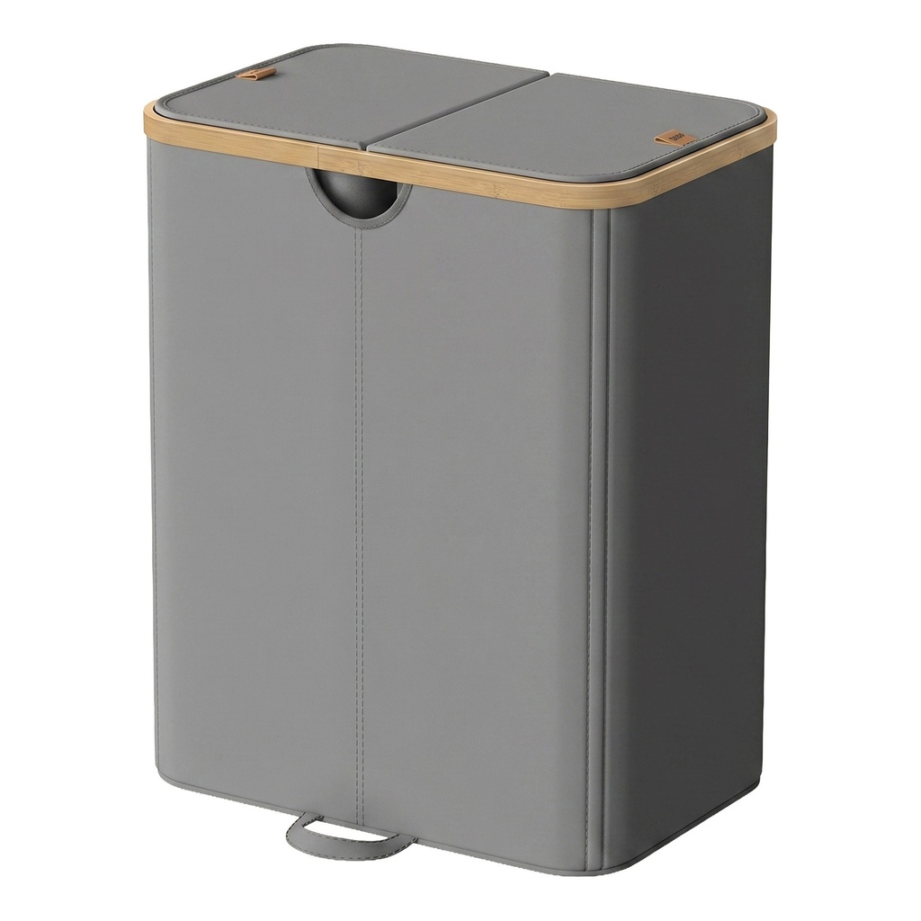 SONGMICS Panier à Linge 2 Compartiments, Trieur de Linge 150 Litres avec Couvercle, Corbeille à Linge, Sacs à Linge Amovibles, pour Buanderie, Chambre, Salon, Gris Ardoise et Beige Naturel LCB523G01