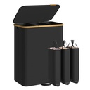 SONGMICS Panier à linge avec couvercle, panier à linge, bac de rangement, doublures amovibles, cadre en bambou, pour chambre à coucher, 3 compartiments, 44,9 gal. (170 L), encre noire LCB533BH01