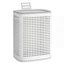 SONGMICS Panier à linge avec couvercle, panier à linge en plastique, 19,8 gallons (75 L), panier de rangement fin, pour salle de bain, chambre à coucher, blanc et gris RLH021WG01