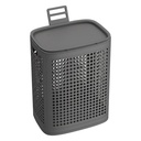 SONGMICS Laundry Basket with Lid, Plastic Laundry Hamper, 19.8 Gallons (75 L), Slim Storage Basket, for Bathroom, Bedroom, Dark Grey RLH021G101