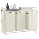 VASAGLE Panier à Linge, Panier à Linge, Sac à Linge Coulissant et Amovible, Trieur de Linge, Etagère, Structure en Métal, 120 L, 87,7 x 33 x 72 cm, Blanc Nuage et Blanc BLH301WZ66