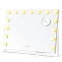 SONGMICS Miroir de maquillage avec éclairage, 58 x 43 cm, miroir cosmétique avec 15 ampoules LED, avec ports de charge, commande tactile, 3 couleurs de lumière, intensité variable, support pour téléphone portable, blanc mat LWM001W02 [Classe énergétique F]