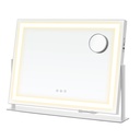 SONGMICS Makeup Mirror with Lighting, 15 LED Bulbs, Power Outlet, Touch Control, 3 Light Temperatures, Adjustable Brightness, Phone Holder, Matte White LWM002W02