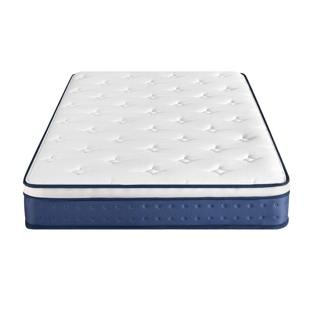 VASAGLE Matelas 140 x 200 x 20 cm, matelas à ressorts ensachés, mousse à mémoire de forme, fermeté moyenne, H3, soutien 7 zones, isolation des mouvements, housse respirante, bleu RMZ214QZ02