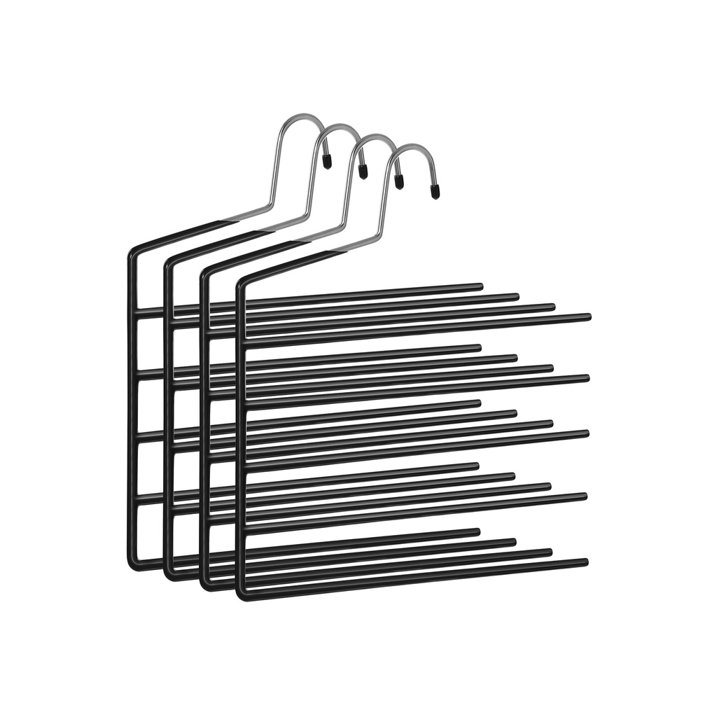 SONGMICS Cintres à Pantalons, Cintres à 5 Barres, Lot de 4, Peu Encombrants, Ouverts, Antidérapants, Organisateurs de Pantalons pour Jeans, Serviettes, Foulards, Noir CRI034B02