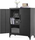 SONGMICS Classeur, Armoire de Garage Polyvalente, Armoire de Bureau avec 2 Portes, Armoire Verrouillable, Armoire de Rangement en Acier, Rangement Profond avec Étagères, pour Bureau, Salon, Noir OMC013B01