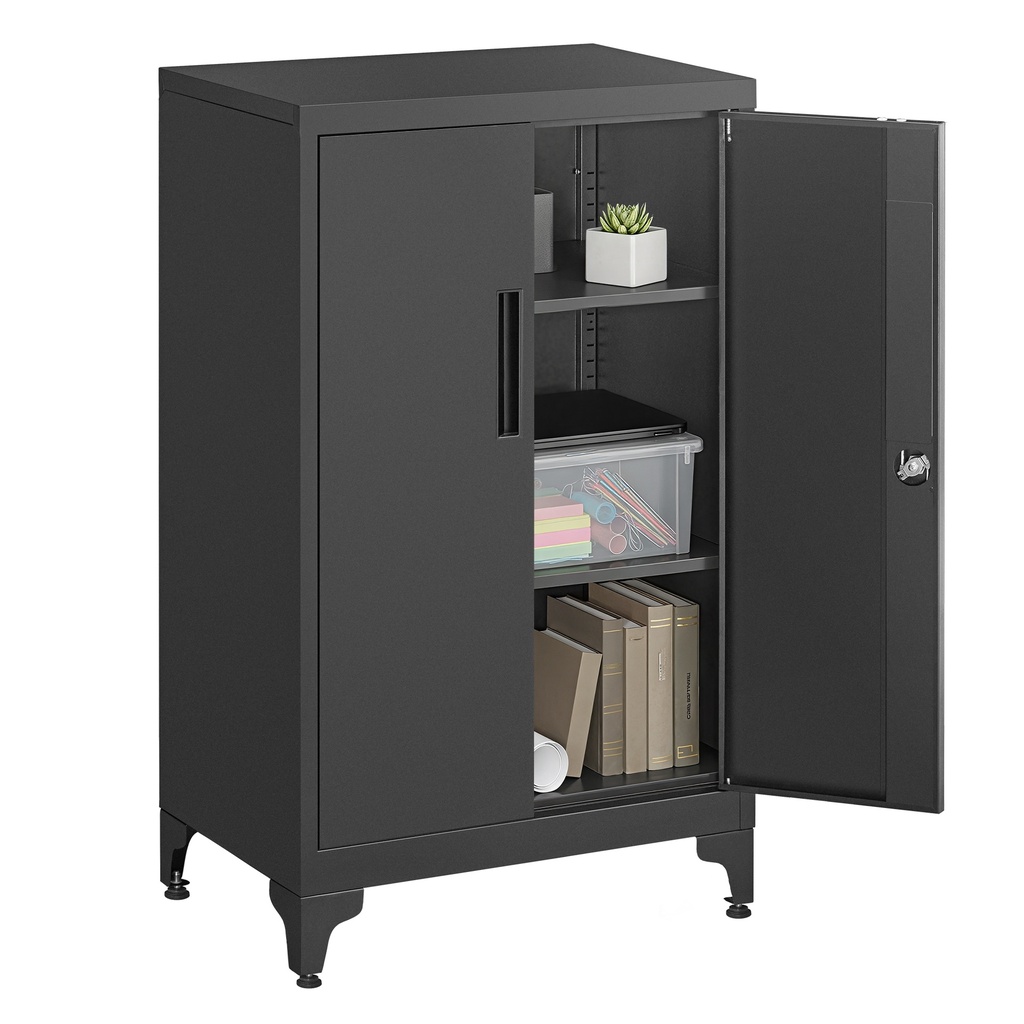 SONGMICS Armoire de Bureau, Armoire Polyvalente, 2 Portes, Verrouillable, Acier, pour Salon, Noir Mat OMC012B01