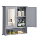 VASAGLE Meuble de Salle de Bain avec Miroir, Meuble Mural avec 2 Portes Miroir et Compartiment Ouvert, Étagère Ajustable, Fixation Murale, 13 x 56,5 x 58,5 cm, Gris Tourterelle LHC002G02