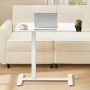 VASAGLE Table de lit à roulettes, bureau d'ordinateur mobile, plateau 80 x 45 cm, hauteur réglable, 2 porte-gobelets, emplacement pour téléphone et tablette, blanc nuage ULSD601W01
