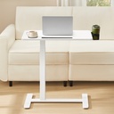 VASAGLE Table de lit à roulettes, bureau d'ordinateur mobile, plateau 70 x 40 cm, hauteur réglable, 2 porte-gobelets, emplacement pour téléphone et tablette, blanc nuage ULSD600W01