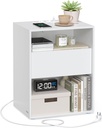 VASAGLE LET777W04 Table de chevet, montage sans outils, table d'appoint avec multiprise et tiroir, moderne, chambre à coucher, salon, blanc mat