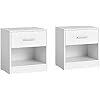 VASAGLE Tables de Chevet, Lot de 2, Table d'Appoint avec Tiroir, Poignée, Compartiment Ouvert, Table d'Appoint, pour Chambre à Coucher, Salon, Blanc Classique LET819T14