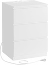 VASAGLE LET631W14 Bedside Table, Side Table, 3 Drawers, Bevelled Edge, 2 AC Outlets, 2 USB Ports, Living Room, Bedroom, Study, Modern, Cloud White