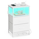 SONGMICS BELLAH Collection LGS302WH03 Bedside Table with Charging Station, Side Table with App Controlled, Adjustable LED Lighting, 1 Open Compartment, 2 Drawers, Cloud White/Snow White