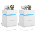 Paire de tables de chevet avec 3 tiroirs, bande lumineuse LED, tables de chevet modernes pour chambre à coucher, blanc