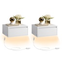 Vasagle Collection Kailyn - Table de chevet suspendue, lot de 2, lumière 3 couleurs, étagère murale flottante, tiroir, 35 x 40 x 18 cm, moderne, salon, chambre à coucher, blanc nuage LET854W01 [Classe énergétique G]