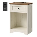 VASAGLE Table de Chevet avec Station de Charge, Table d'Appoint de Canapé avec 2 Ports USB et 1 Prise de Courant, 1 Tiroir, Style Rustique, 40 x 30 x 59 cm, Blanc Rustique et Marron Miel, Collection SIREN, LET628WJ01