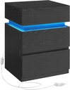 Vasagle LET630T56 Table de chevet avec éclairage LED, table d'appoint, table de chevet, table de canapé, couleurs réglables, 3 tiroirs, chambre à coucher, moderne, 35 x 40 x 55 cm, noir avec grain de bois