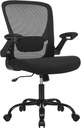 SONGMICS Chaise de bureau, chaise de bureau, chaise pivotante en maille, chaise d'ordinateur ergonomique, support lombaire, oscillante, assise 53 cm, accoudoirs rabattables, noir OBN37BKV1