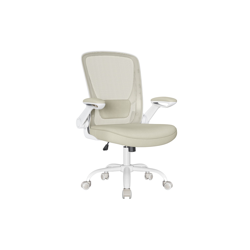 VASAGLE Chaise de bureau ergonomique en maille, support lombaire réglable, accoudoirs relevables, beige avoine OBN037K02 (Espagnol corrigé)