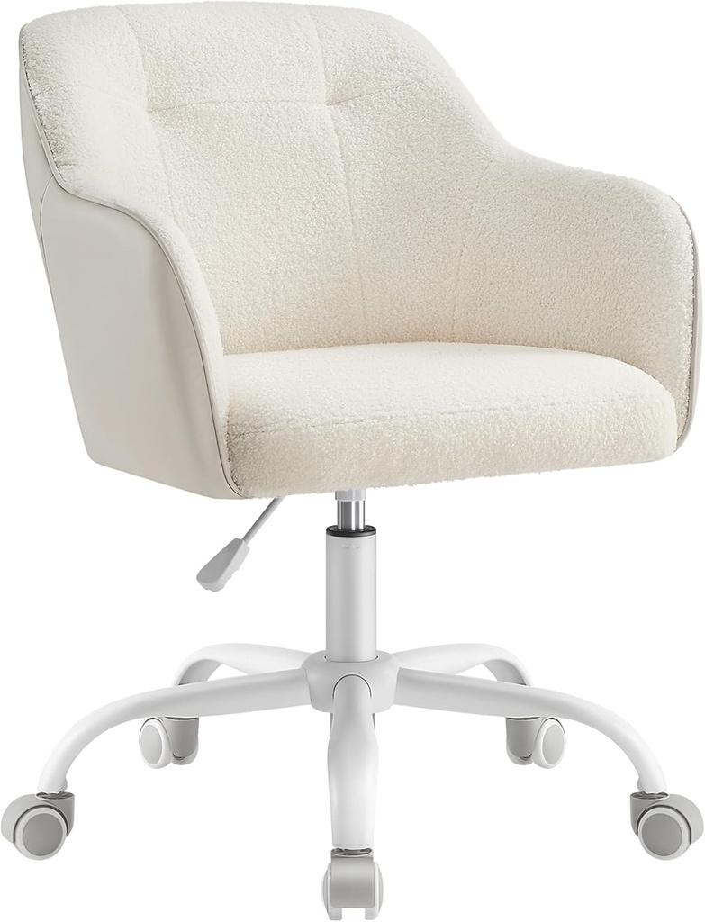 SONGMICS OBG019W01 Chaise de bureau pivotante, hauteur réglable jusqu'à 110 kg, capacité de charge, tissu Sherpa respirant et polyuréthane (PU) pour bureau, chambre à coucher, beige cappuccino