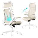 SONGMICS OBN088K01 Chaise de bureau, chaise de bureau, dossier ergonomique, hauteur réglable, accoudoirs rabattables, chaise pivotante avec appui-tête, charge maximale 150 kg, beige cappuccino