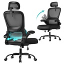 SONGMICS Chaise de bureau ergonomique en maille pour bureau, avec tissu en maille respirante double couche, soutien lombaire dynamique, appui-tête réglable, pour bureau à domicile, noir encre OBN041B01