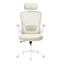 Chaise de bureau en maille, chaise pivotante ergonomique avec support lombaire et tête, accoudoirs rabattables, fonction d'inclinaison, beige