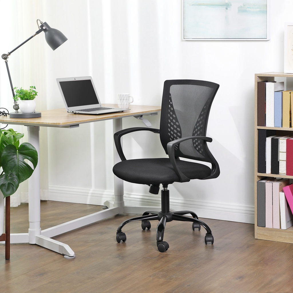 SONGMICS Chaise de bureau ergonomique, fauteuil pivotant en maille, assise confortable, noir OBN22BK