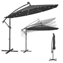 SONGMICS Parasol de Jardin Déporté avec Lampes LED à Alimentation Solaire, Parasol Banane de 3 m avec Base, Manivelle d'Ouverture et Fermeture, Parasol avec Protection UPF 50+, Gris GPU118G01