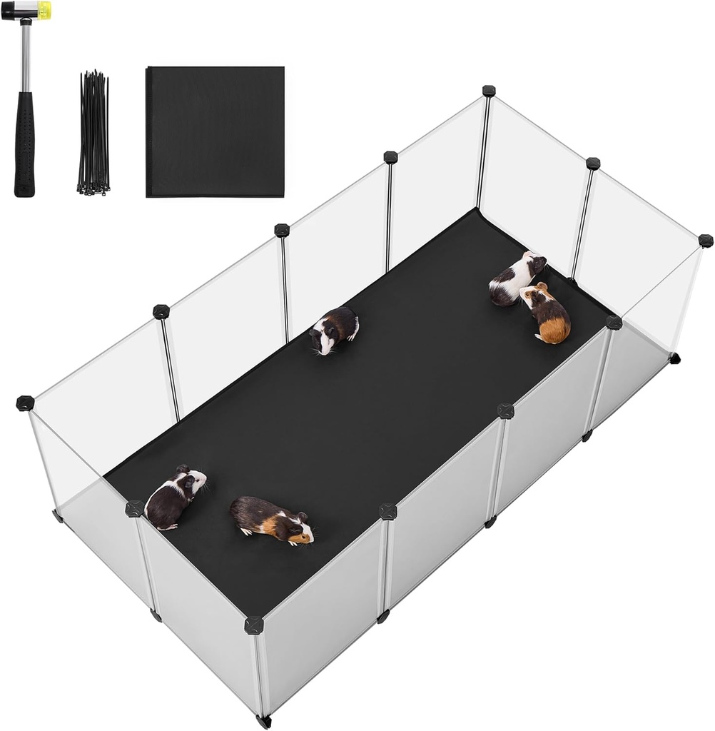 [LPC012W01] SONGMICS Parc pour animaux avec sol, tapis amovible en tissu Oxford, enclos pour petits animaux, cage en plastique DIY, enclos intérieur pour hamsters, lapins, hérissons, cochons d'Inde, 143 x 73 x 46 cm, blanc LPC012W01