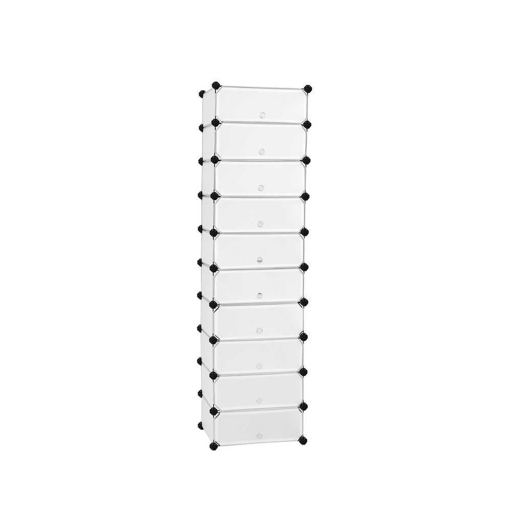 SONGMICS Étagère à chaussures emboîtable, organisateur de rangement rectangulaire, étagère de rangement modulaire à 10 emplacements, 40 x 30 x 17 cm pour chaque emplacement, armoire en plastique avec portes, blanc LPC10W