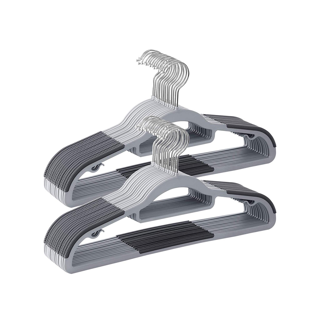 SONGMICS Lot de 30 Cintres, Cintres en Plastique Antidérapants, Cintres Peu Encombrants, Épaisseur 0,5 cm, Longueur 42 cm, Crochet Argenté Pivotant à 360°, Gris Clair et Gris Foncé CRP20G30