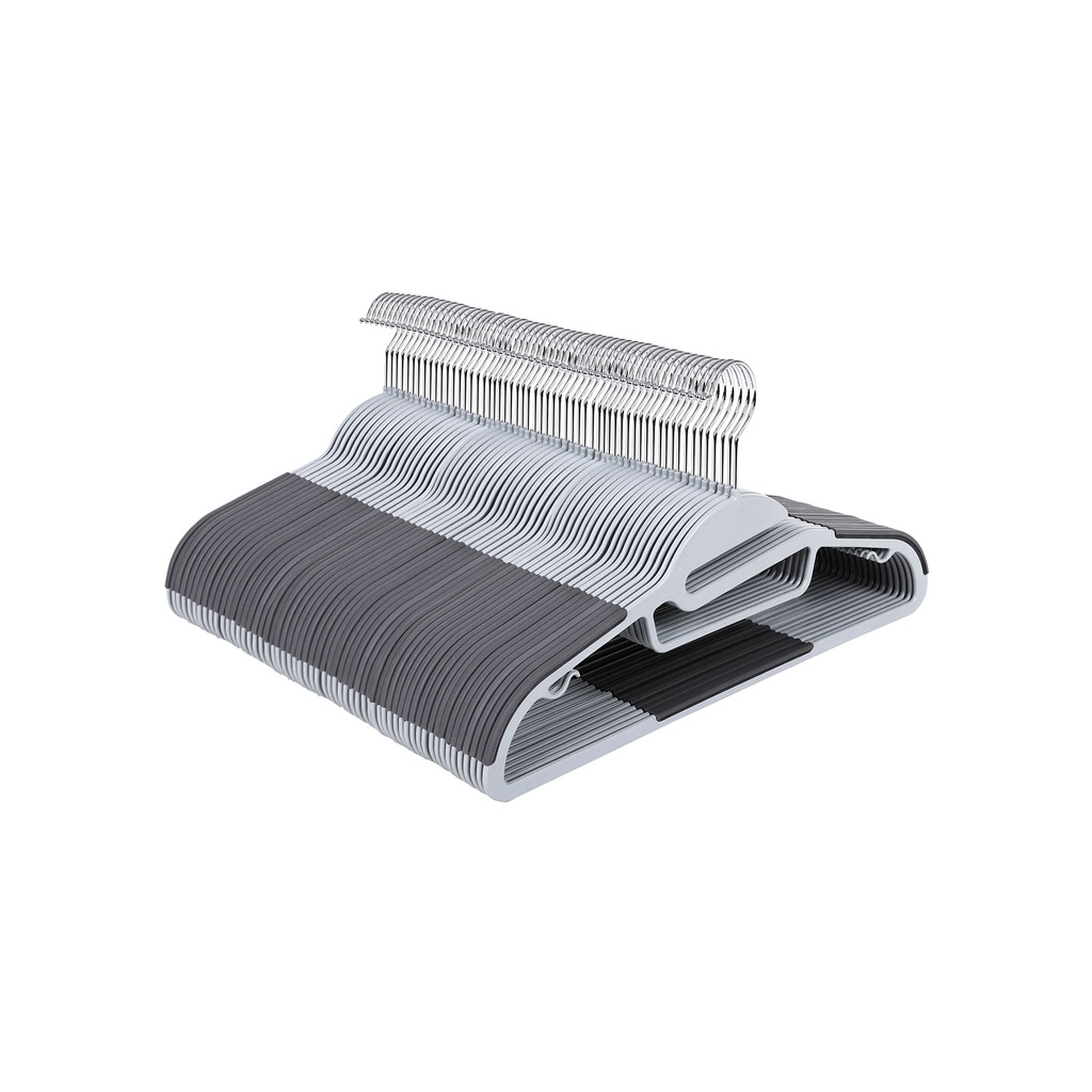 SONGMICS Lot de 50 Cintres en Plastique, Cintres avec Ouverture en U, Antidérapants, Peu Encombrants, Épaisseur 0,5 cm, Longueur 41,5 cm, Crochet Pivotant à 360°, Gris Clair et Foncé CRP41G-50