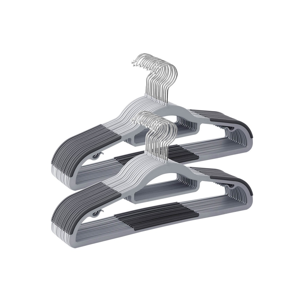 SONGMICS Cintres, Lot de 50, Cintres en Plastique Robuste avec Design Antidérapant, Cintres Peu Encombrants, Épaisseur 0,6 cm, Crochet Pivotant à 360°, Longueur 42 cm, Gris Clair et Gris Foncé CRP20G50