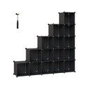 SONGMICS Meuble de Rangement 15 Cubes, Étagère à Chaussures, Système d'Étagères DIY, Cubes Empilables, Étagère en Plastique PP, Armoire, Séparateur de Placard, pour Chambre, Bureau, Noir LPC44BK