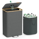 Poubelle de recyclage SONGMICS pour cuisine 26 gallons. Conteneur de recyclage de bouteilles, poubelle de collecte, pour métal, plastique, papier, verre, sac intérieur avec poignées, cuisine, gris ardoise et beige naturel URRB509G01
