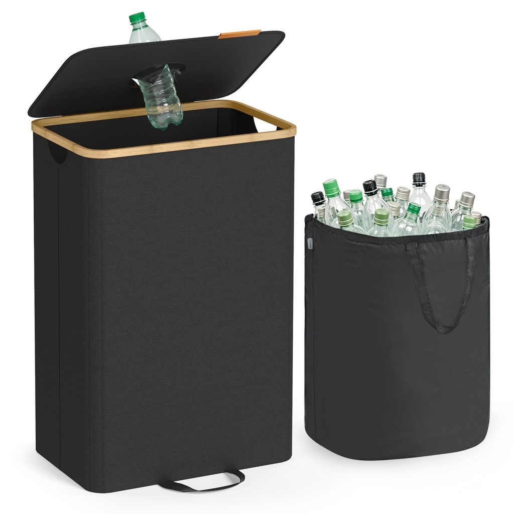 Poubelle de recyclage SONGMICS pour cuisine 26,4 gallons. Conteneur de recyclage de bouteilles, poubelle de collecte, pour métal, plastique, papier, verre, sac intérieur avec poignées, cuisine, encre noir et beige naturel RRB509B01