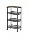 VASAGLE Chariot de Cuisine 4 Niveaux, Chariot de Cuisine Peu encombrant avec Roulettes, Profondeur 22 cm, Structure en Acier, Poignée, Chariot pour Petits Espaces, Cuisine Salle de Bain Salon Studio, Marron Rustique et Noir LRC033B01