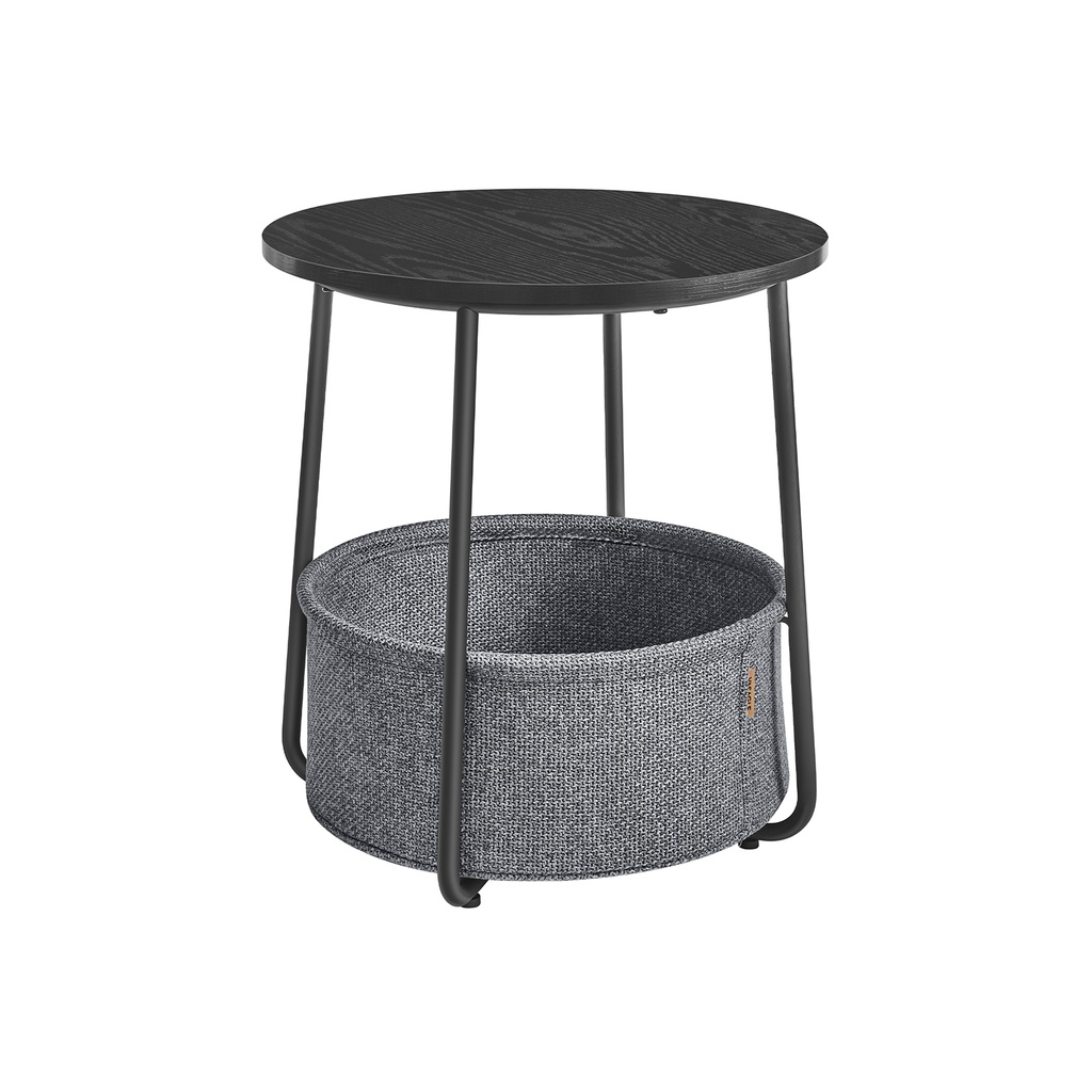 [LET223B01] VASAGLE Petite table d'appoint ronde, table de chevet moderne avec panier en tissu, table de chevet pour salon, chambre à coucher, noir ébène et gris ardoise LET223B01